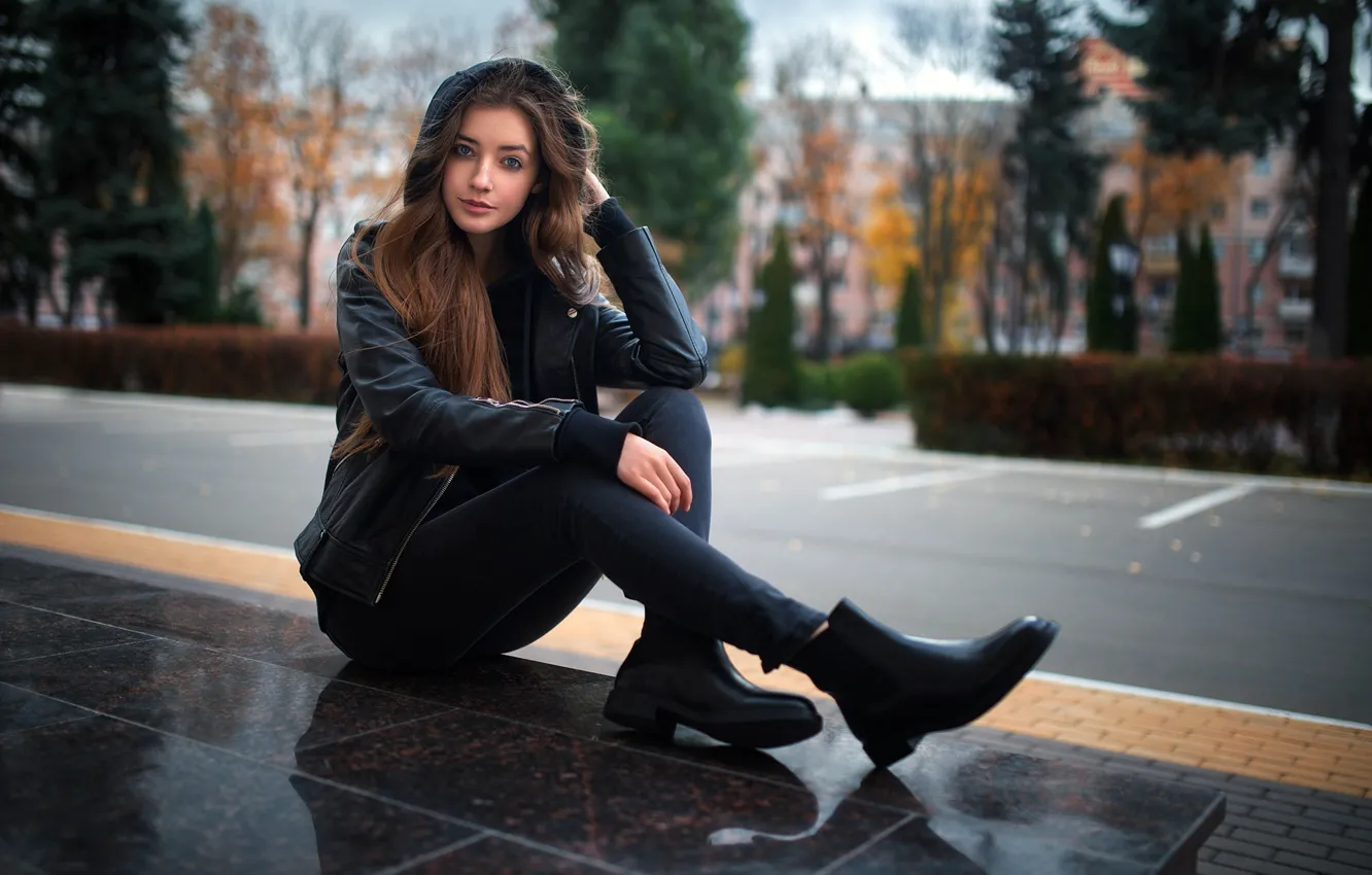 Photo wallpaper look, pose, model, portrait, makeup, jacket, hairstyle, hood