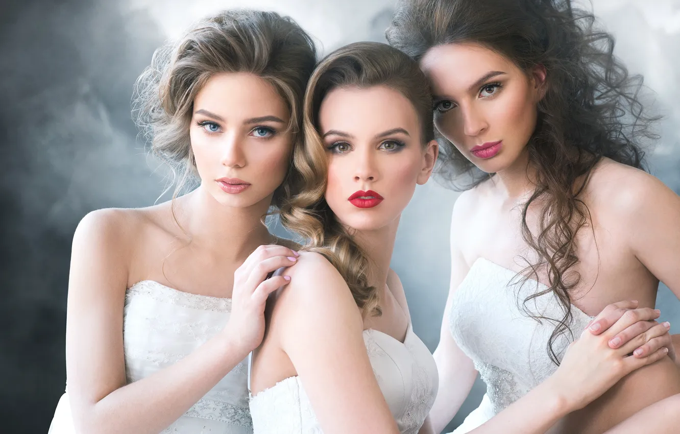 Photo wallpaper look, girl, face, neckline, sponge, trio, Trinity, Igor Makarov