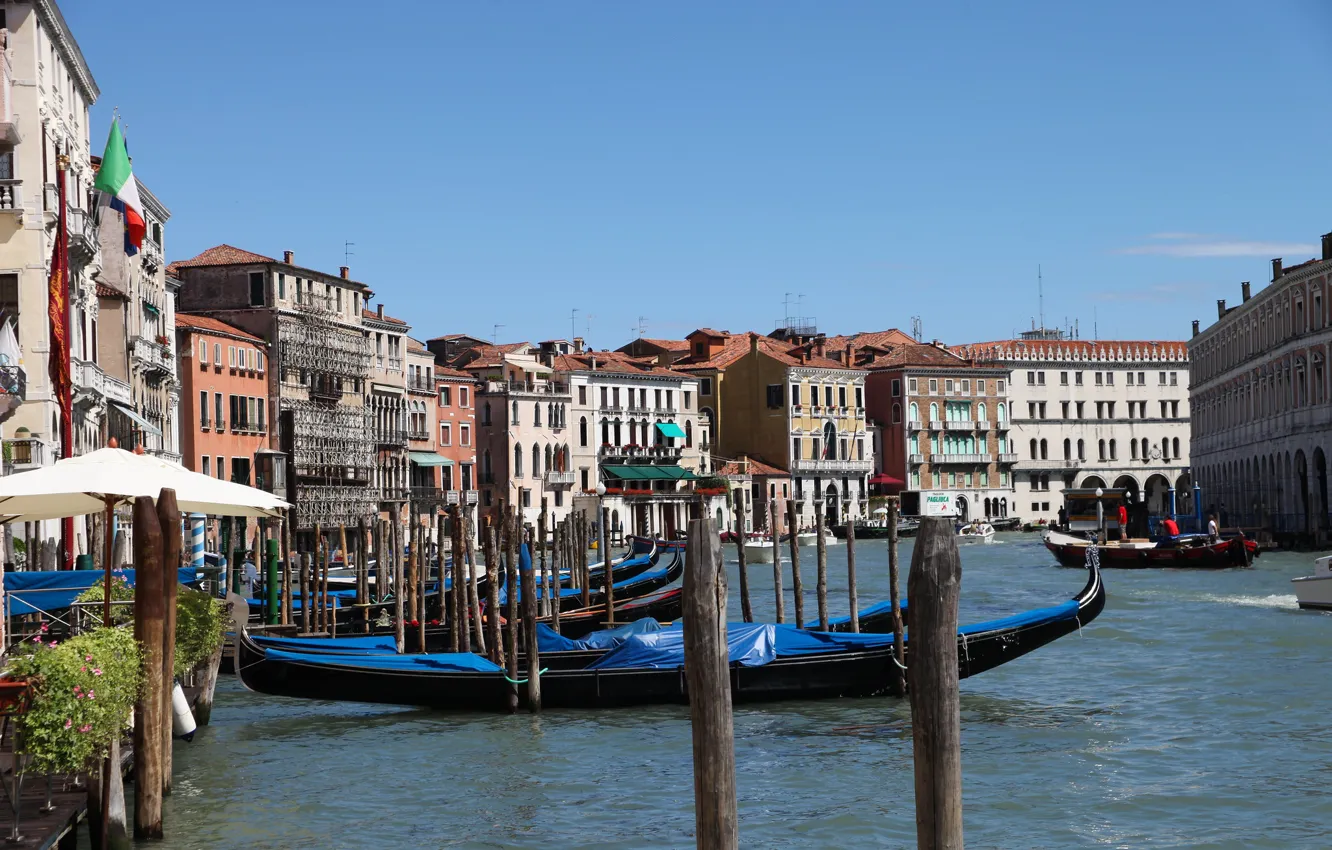 Photo wallpaper boat, home, Italy, Venice, channel, gondola, mooring support