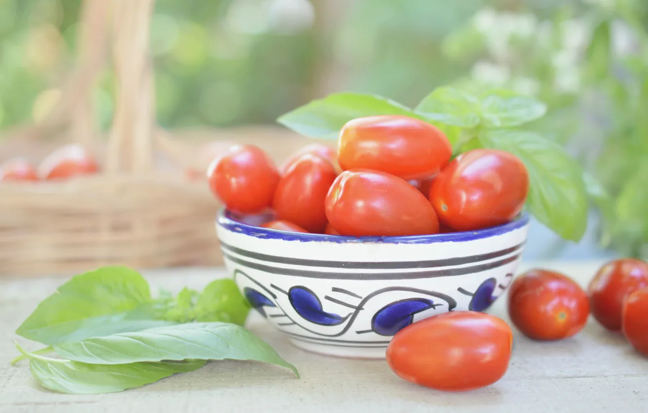 Photo wallpaper table, bowl, still life, tomatoes