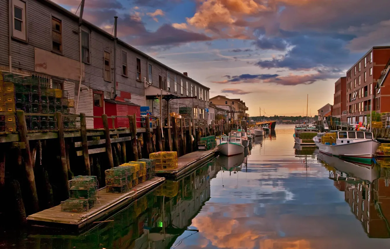 Photo wallpaper boat, home, Portland, channel, USA, Maine