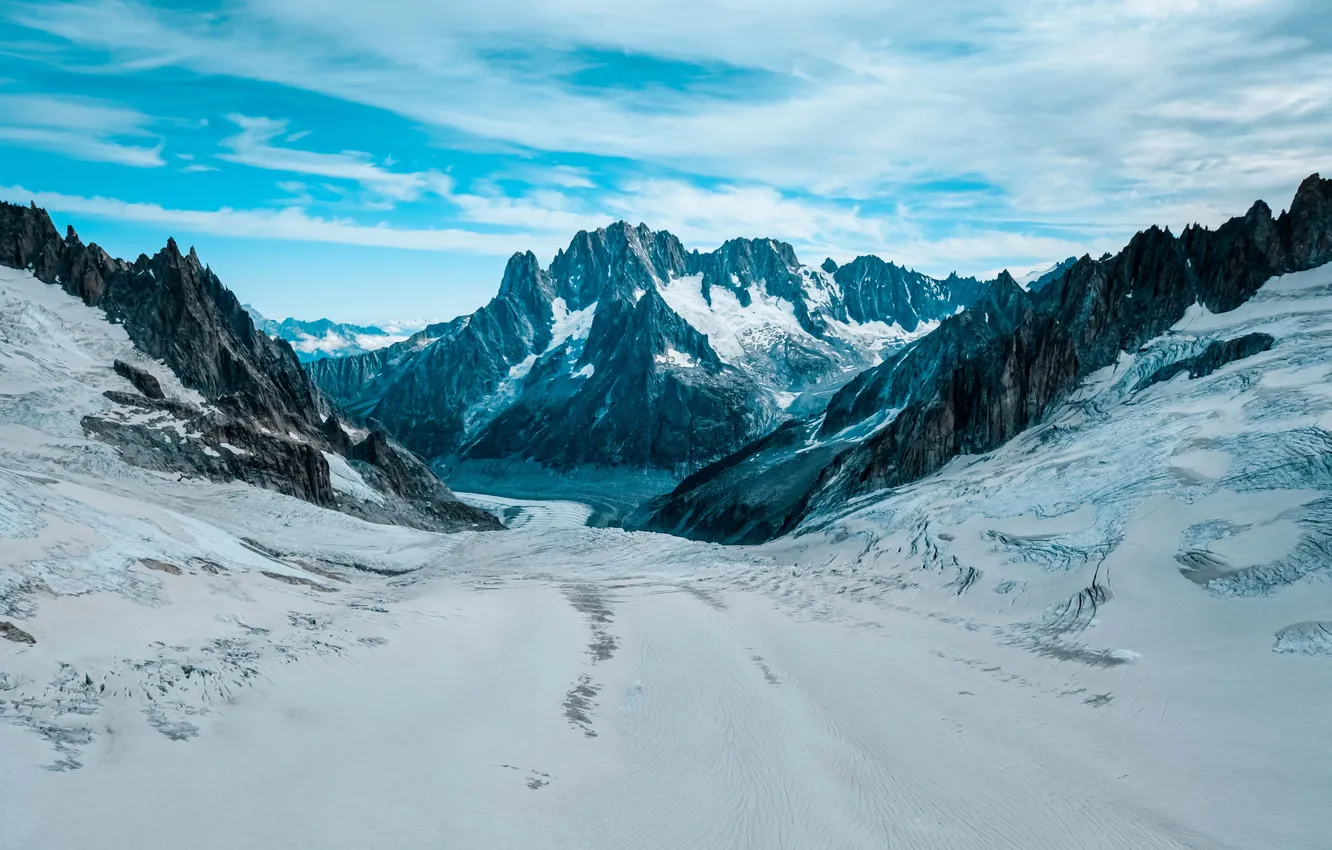 Photo wallpaper winter, the sky, clouds, snow, landscape, mountains, nature, rocks
