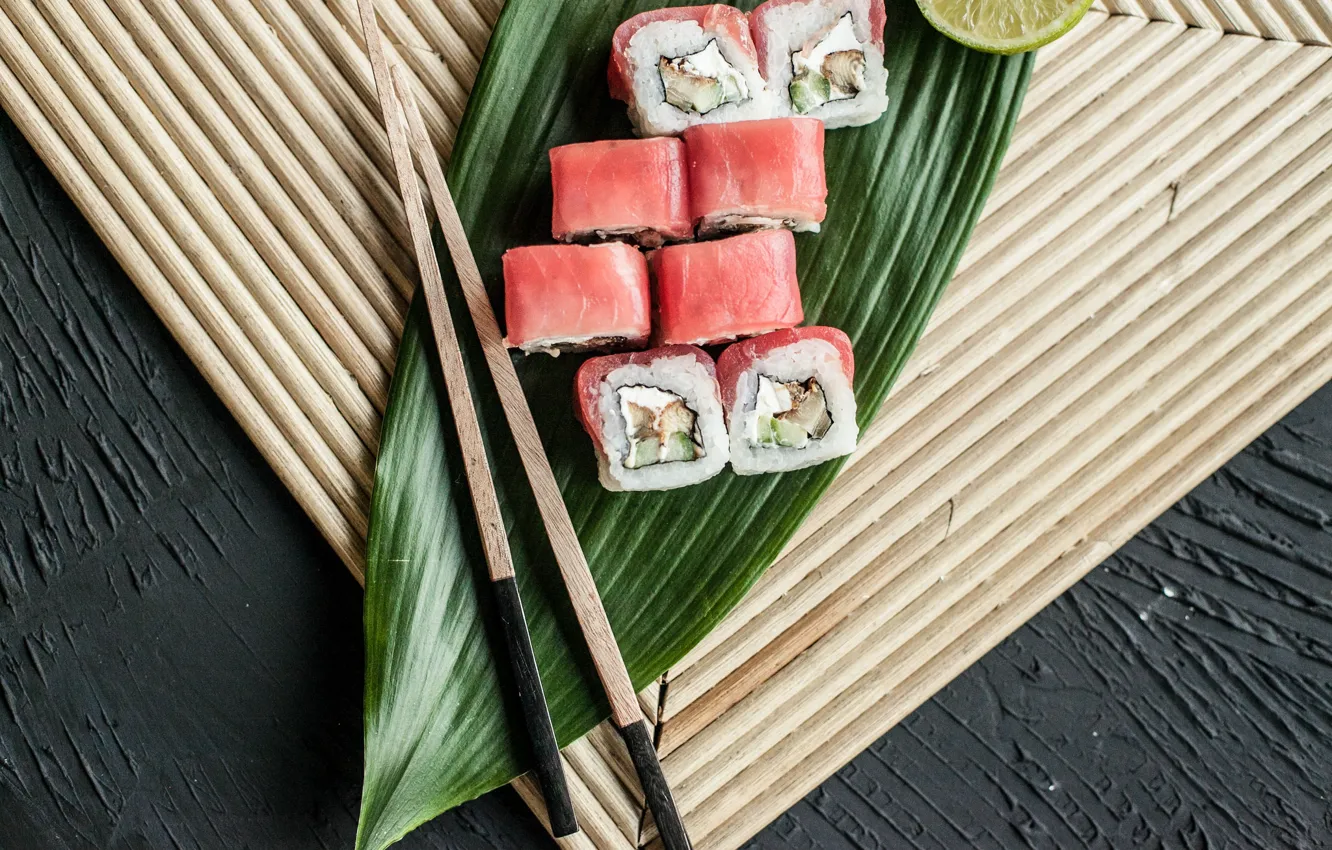 Photo wallpaper sticks, figure, delicious, rolls, salmon