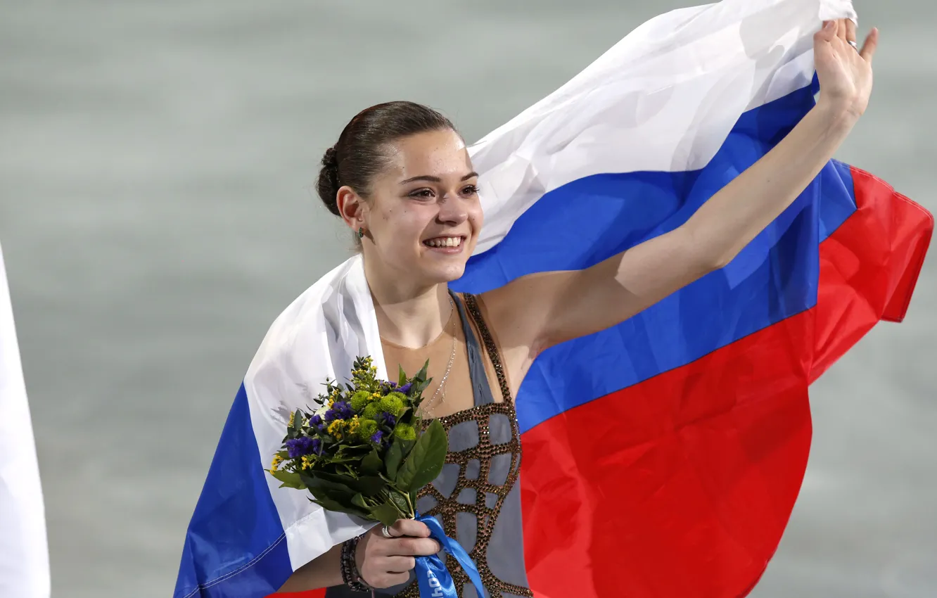 Photo wallpaper joy, flowers, bouquet, flag, figure skating, RUSSIA, Sochi 2014, The XXII Winter Olympic Games