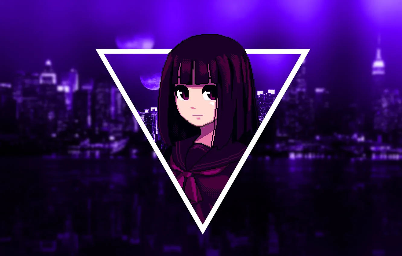 Photo wallpaper Girl, Dark, Purple, Anime, Pixel, Violet