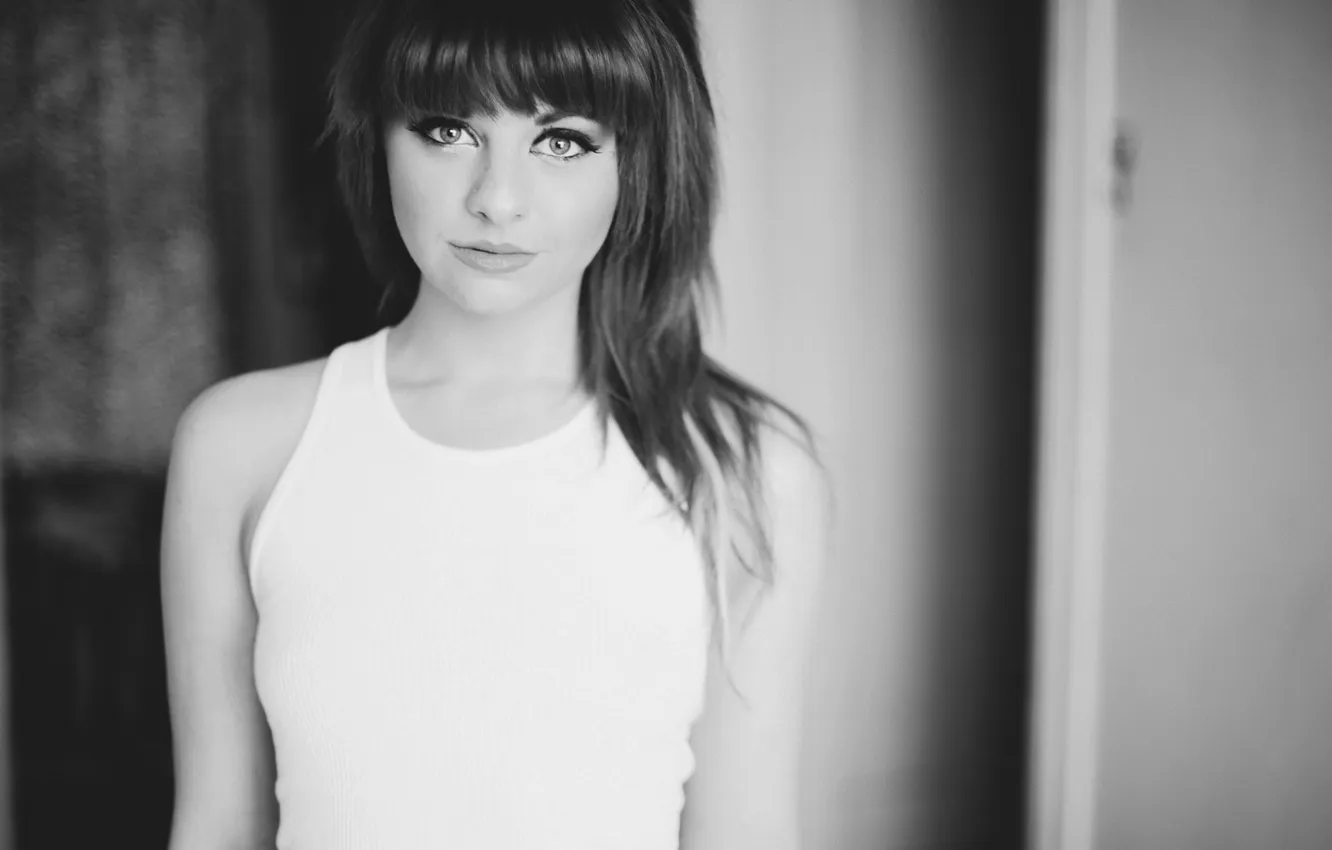 Photo wallpaper look, girl, background, eyes, Mike, b/W, brunette