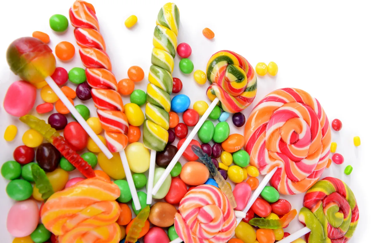 Photo wallpaper colorful, candy, lollipops, sweet, pills, dessert, candy