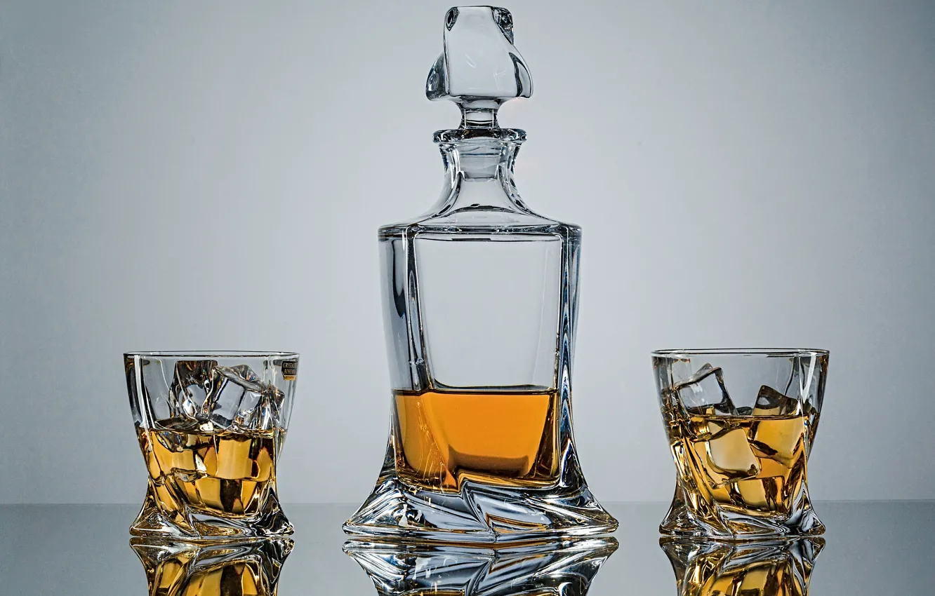 Photo wallpaper ice, glass, style, background, whiskey, decanter, Evgeny Degtev