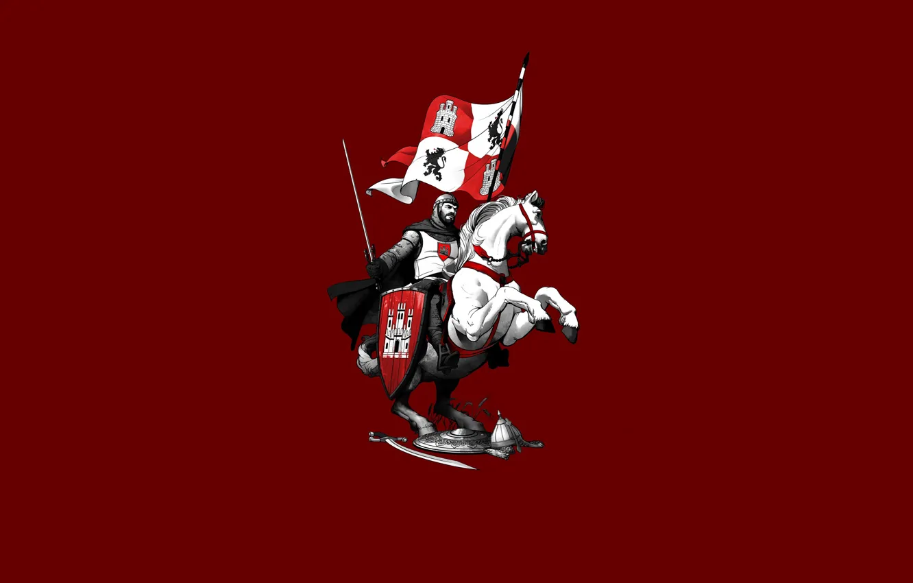 Photo wallpaper Minimalism, Horse, Armor, Sword, Horse, Knight, Illustration, Knight