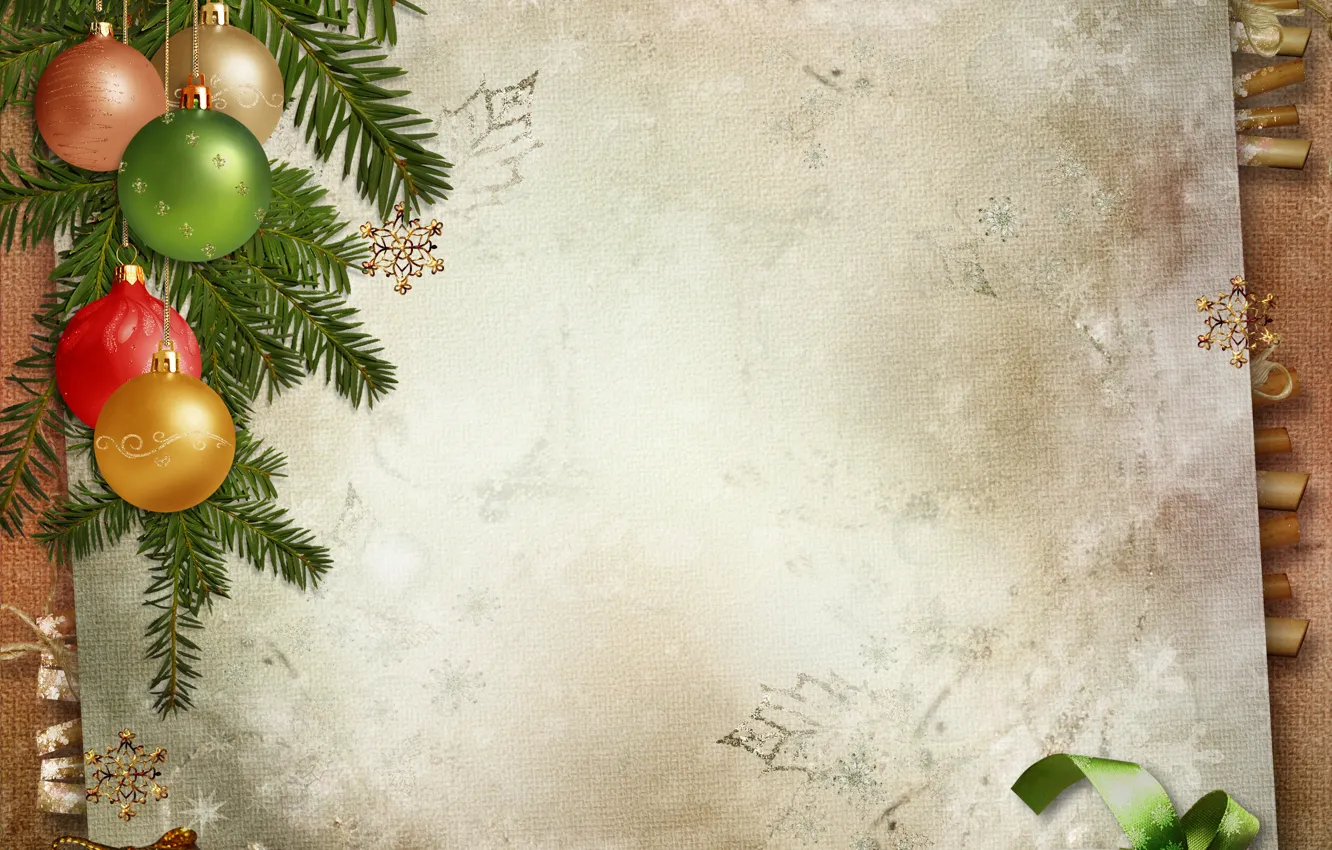 Photo wallpaper decoration, holiday, balls, tree, Christmas, postcard, Merry Christmas, postcard