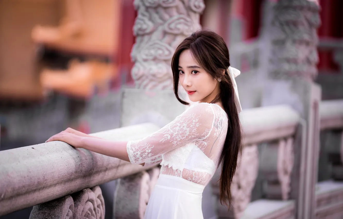 Photo wallpaper pose, model, portrait, makeup, dress, hairstyle, brown hair, Asian