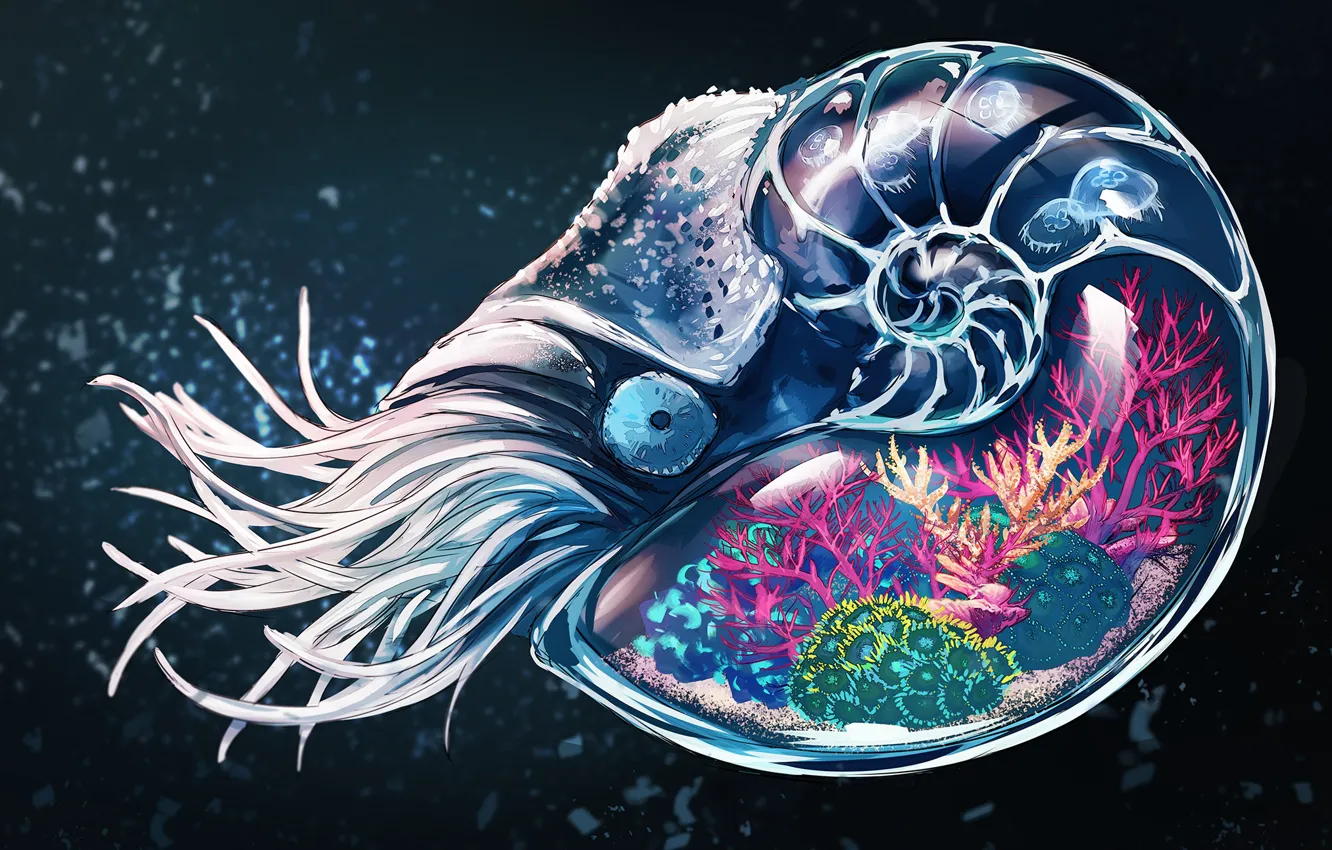 Photo wallpaper eyes, the ocean, figure, sink, corals, tentacles, shellfish