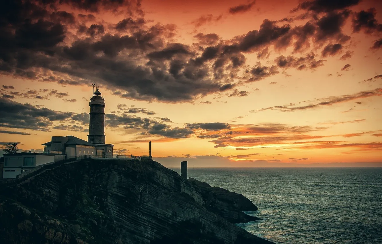Photo wallpaper sea, sunset, nature, lighthouse, the evening