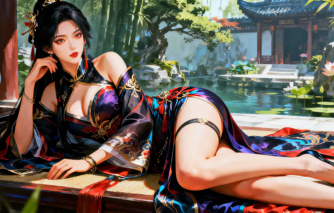 Photo wallpaper girl, ai art, asian, nature
