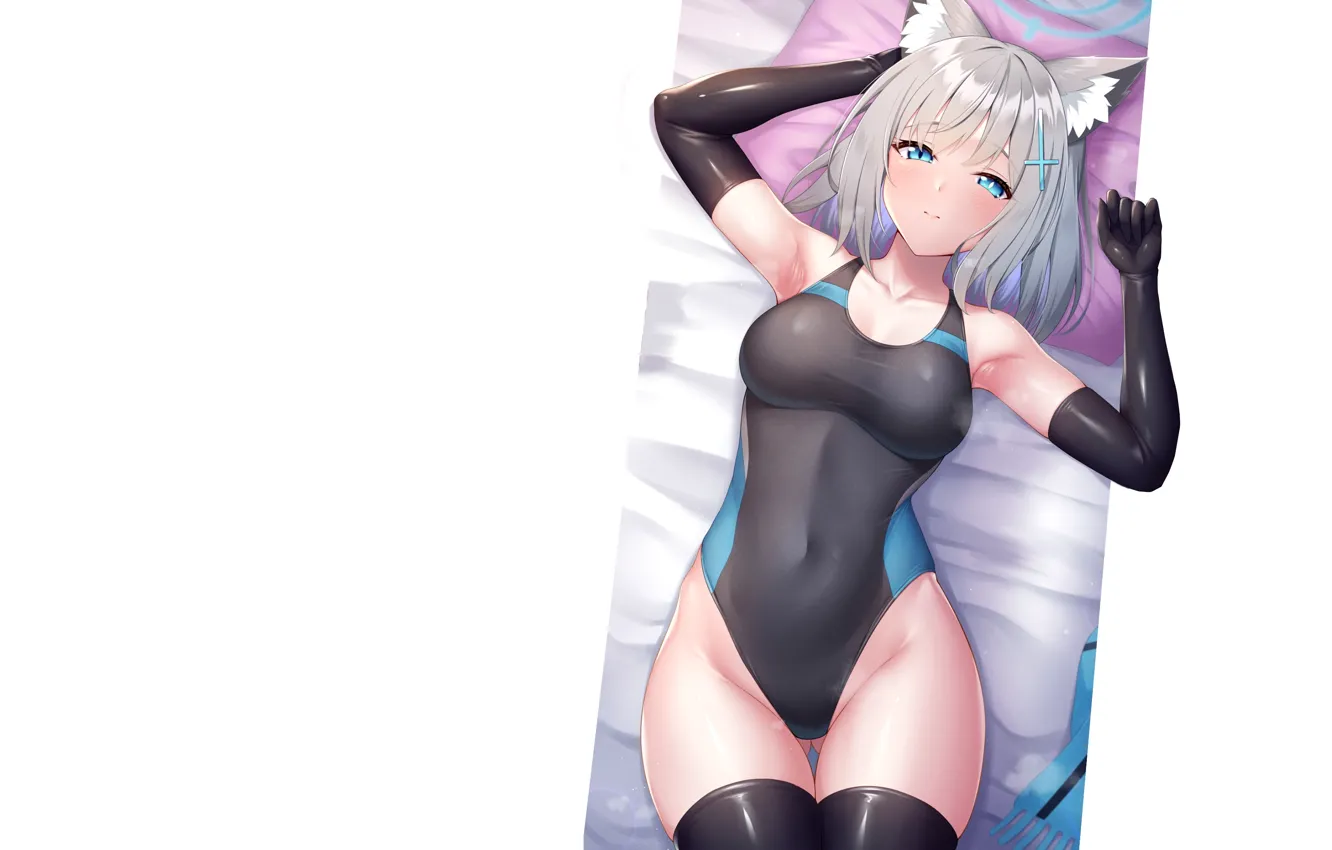 Photo wallpaper girl, hot, sexy, fox, anime, bed, swimsuit, babe