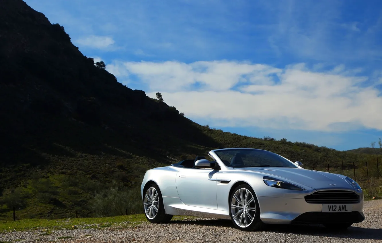Photo wallpaper the sky, grey, Aston Martin, lights, DBS, sports car, car, on the street