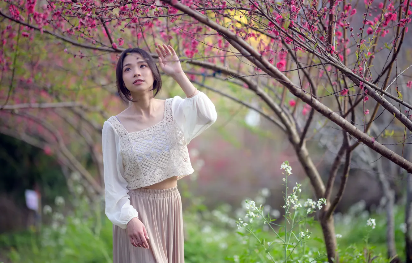 Photo wallpaper girl, nature, Asian