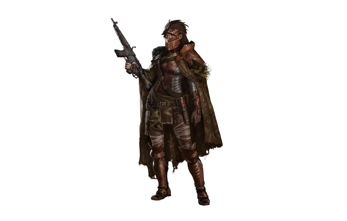 Photo wallpaper girl, weapons, warrior, costume, machine