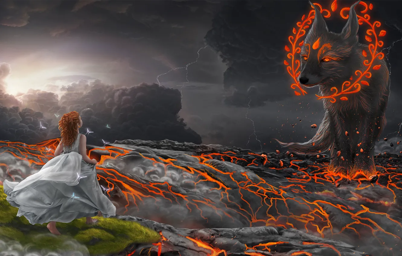 Photo wallpaper girl, lava, Fox, photoart