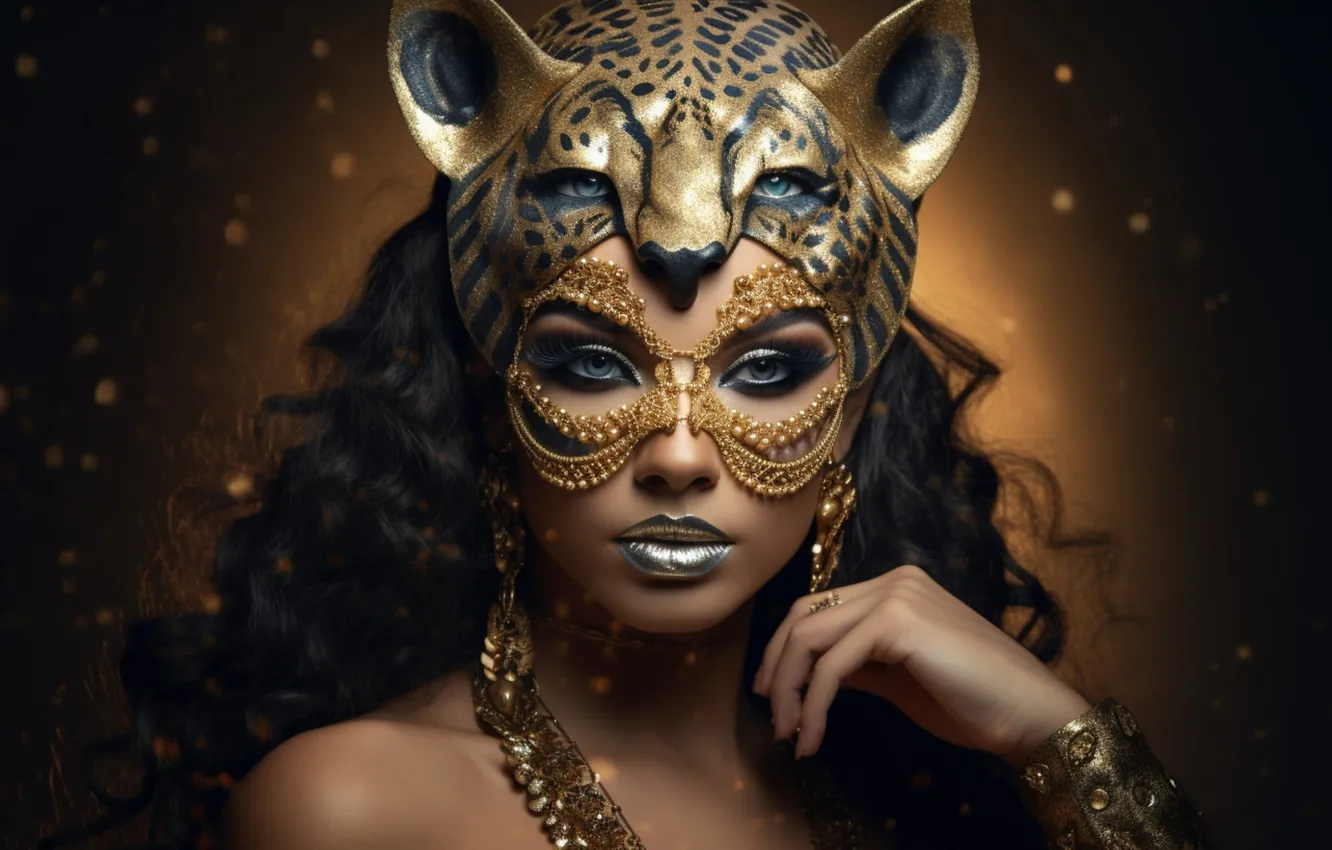 Photo wallpaper look, face, girl, decoration, face, pose, style, gold