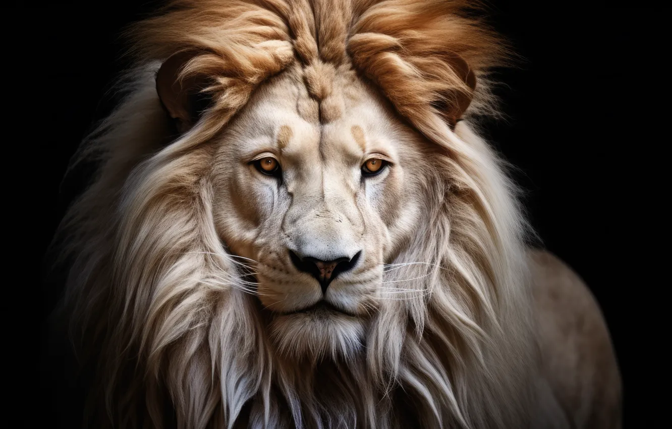 Photo wallpaper white, look, face, pose, portrait, Leo, black background, wild cat