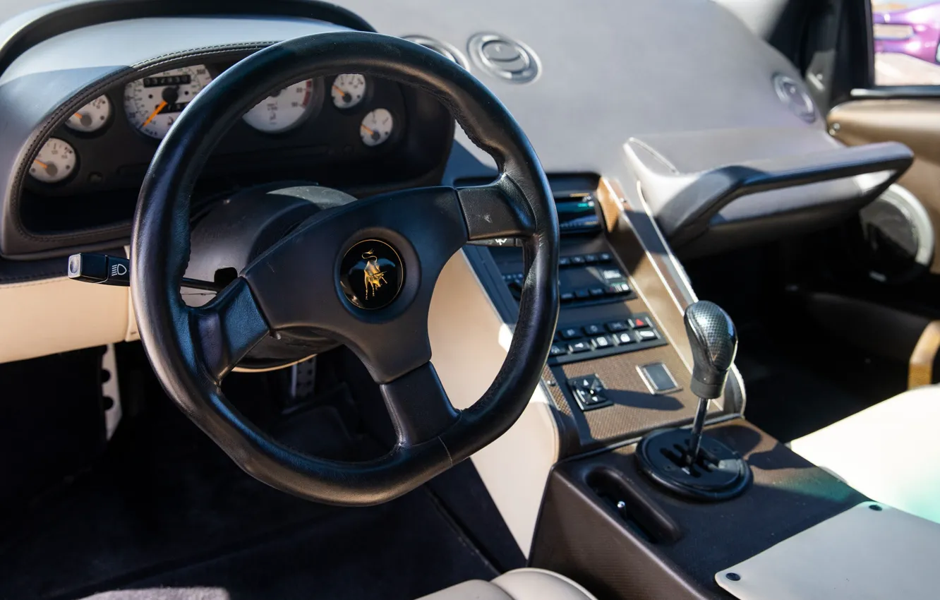 Photo wallpaper Lamborghini, Diablo, steering wheel, car interior, Lamborghini Diablo SE30