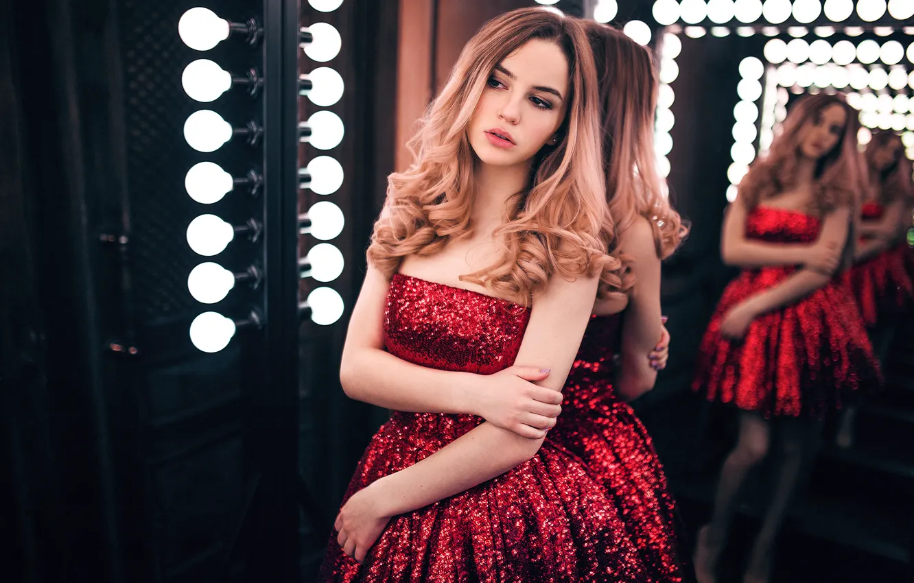 Photo wallpaper red, girl, model, beauty, hair, blonde, Gorokhov, Maryana Rozhkova