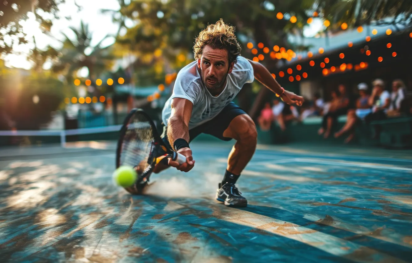 Photo wallpaper sport, the ball, running, racket, blow, male, tennis, the audience