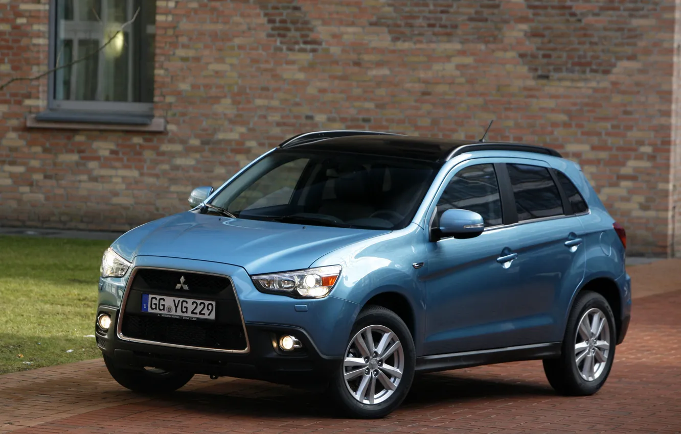 Photo wallpaper car, blue, Wallpaper, home, brick, Mitsubishi, Japan, auto