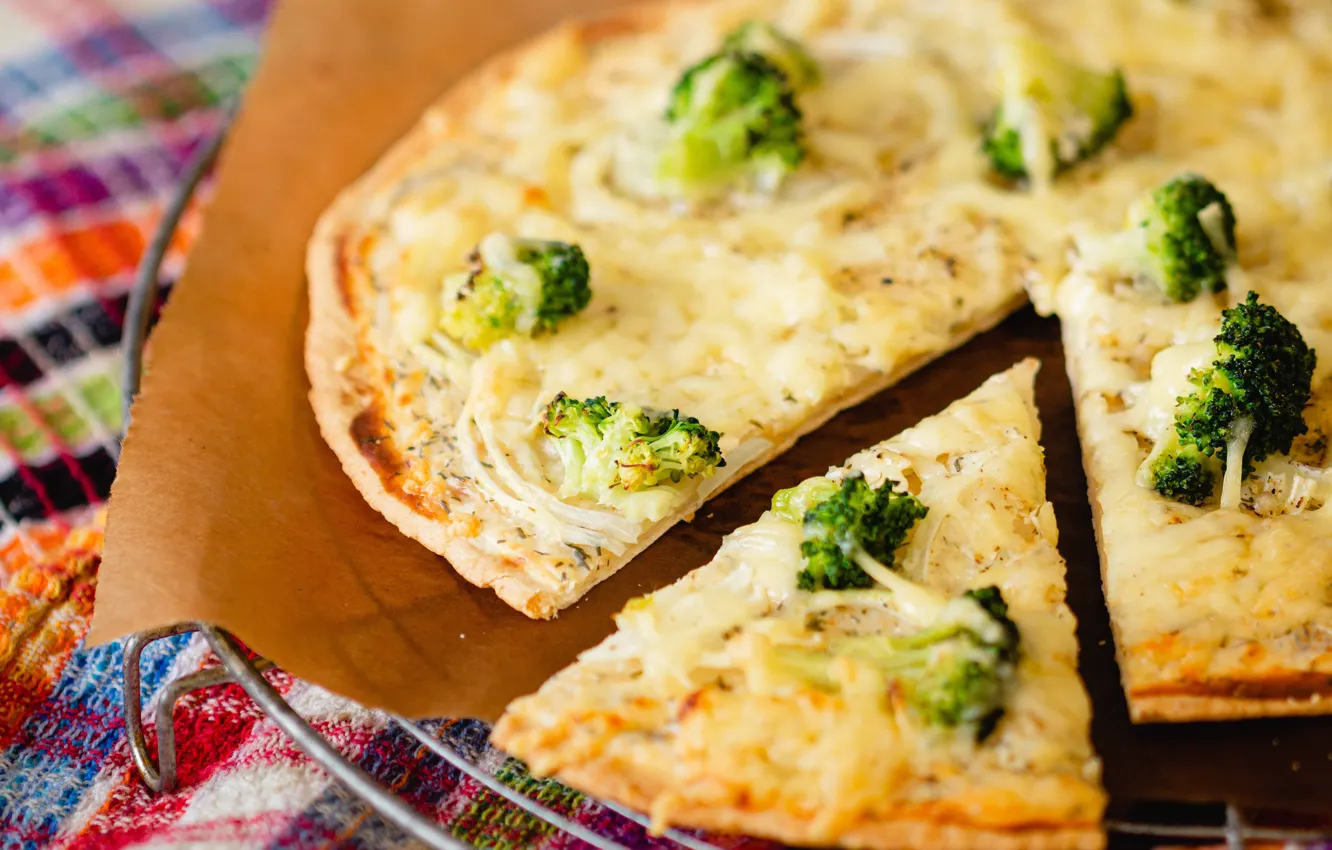Photo wallpaper cheese, pie, pizza, broccoli