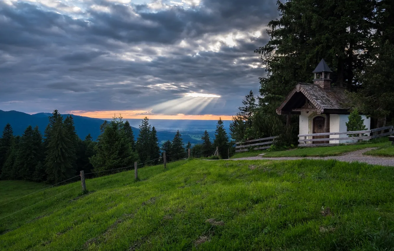 Photo wallpaper mountains, Germany, Bayern, Alps, chapel, Germany, Bavaria, Bavarian Alps