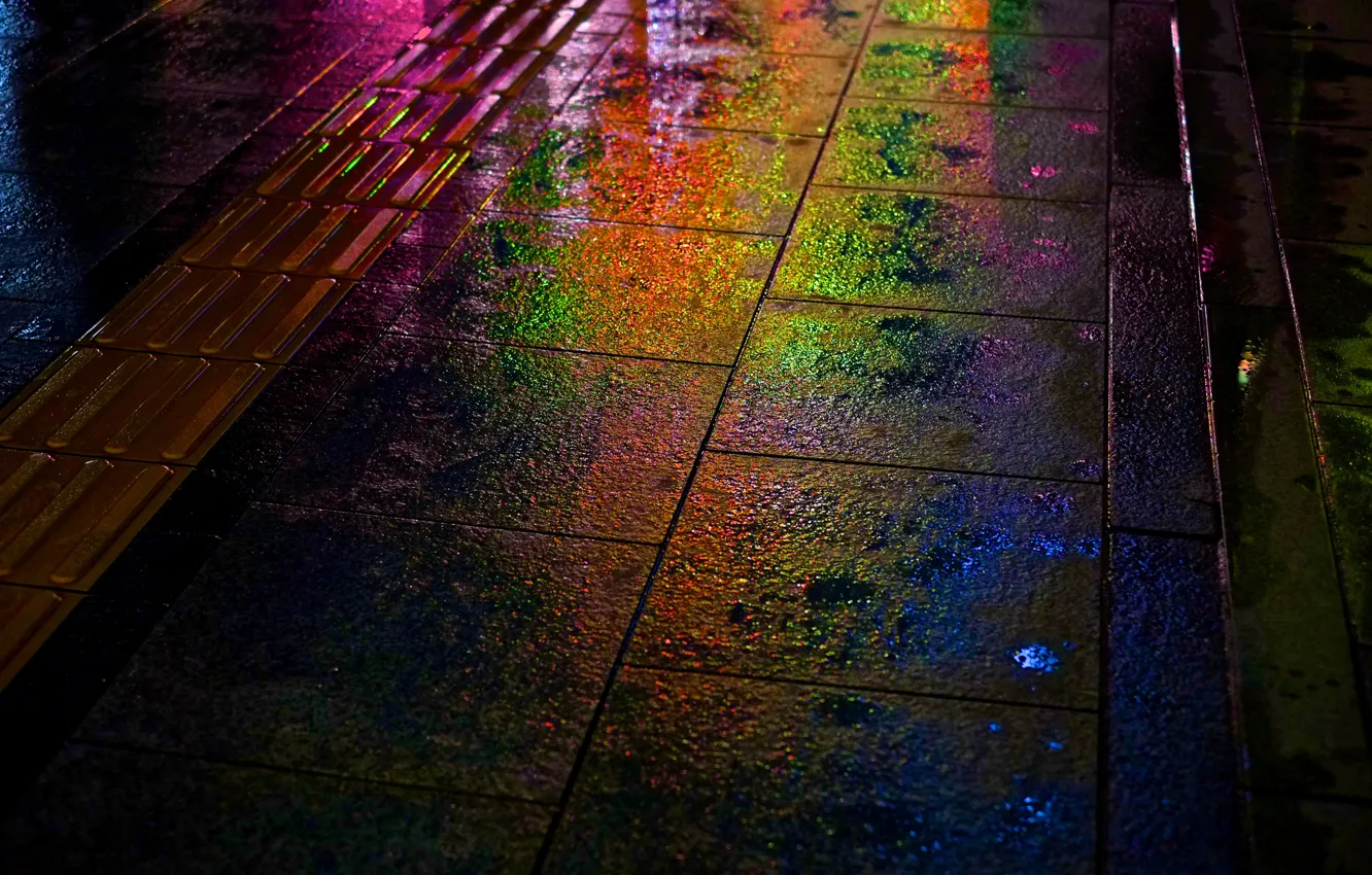 Photo wallpaper night, rain, street, rainbow, wet, Japan, Hiroshima