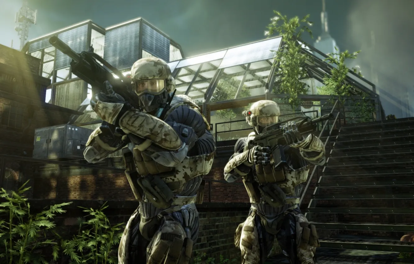 Photo wallpaper weapons, greenhouse, Crysis 2, nanosuit, military