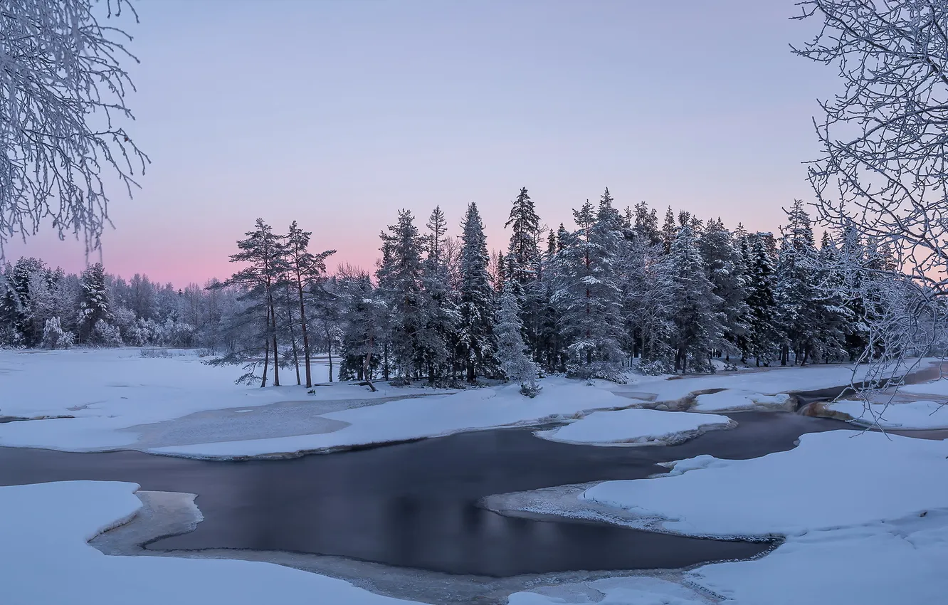 Photo wallpaper winter, sunset, river