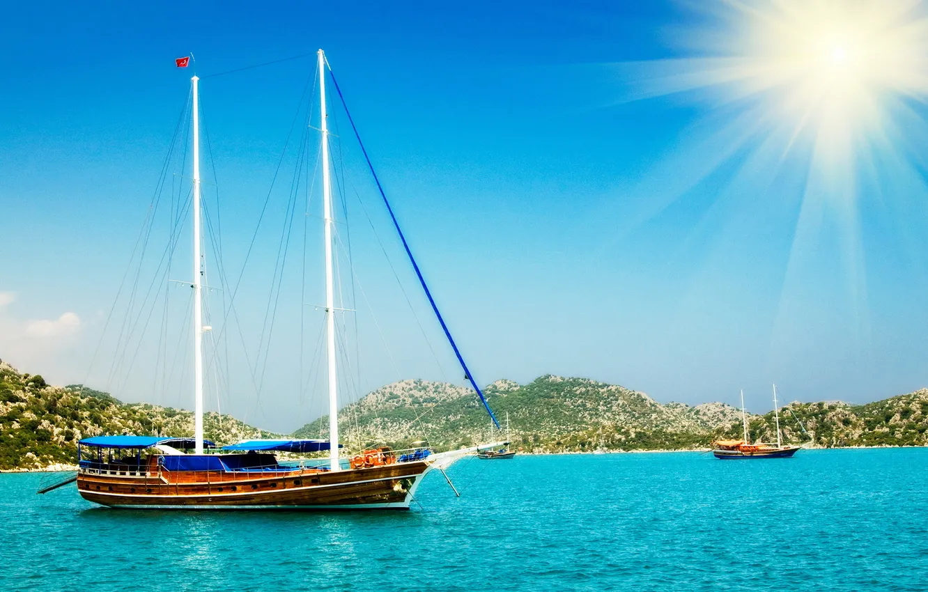 Photo wallpaper sea, yacht, Bay