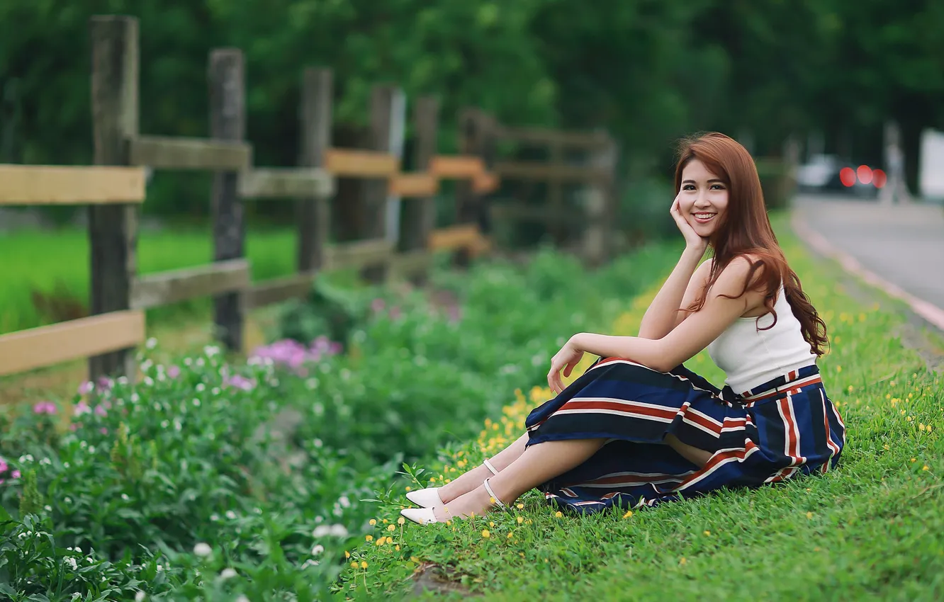 Photo wallpaper girl, Asian, cutie, bokeh