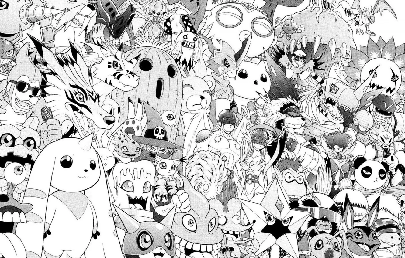 Photo wallpaper white, anime, black, wallpaper, manga, characters, old school, digimon