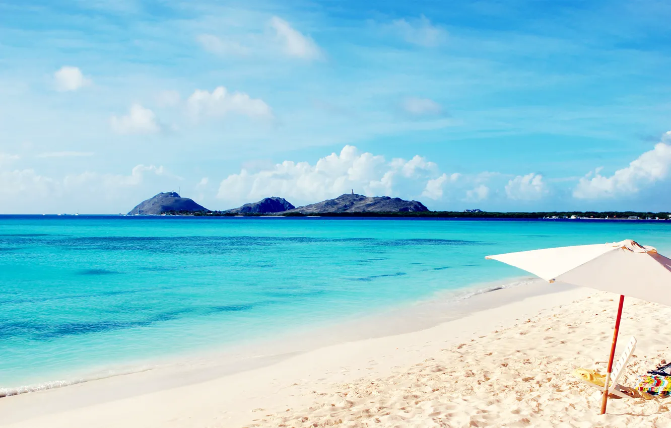 Photo wallpaper sea, beach, umbrella, island, resort