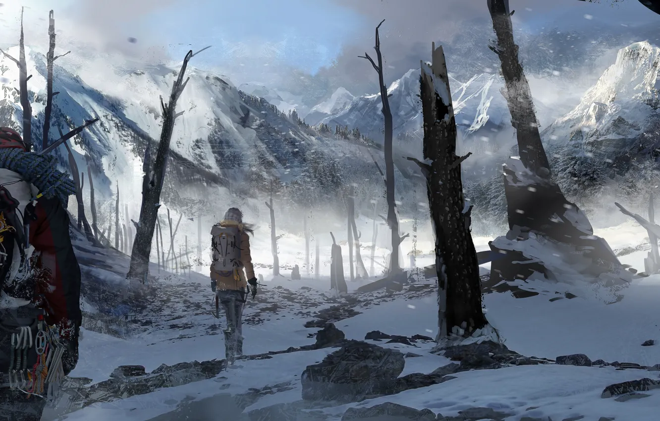 Photo wallpaper mountains, the game, art, game, Lara Croft, Lara Croft, Rise of the Tomb Raider