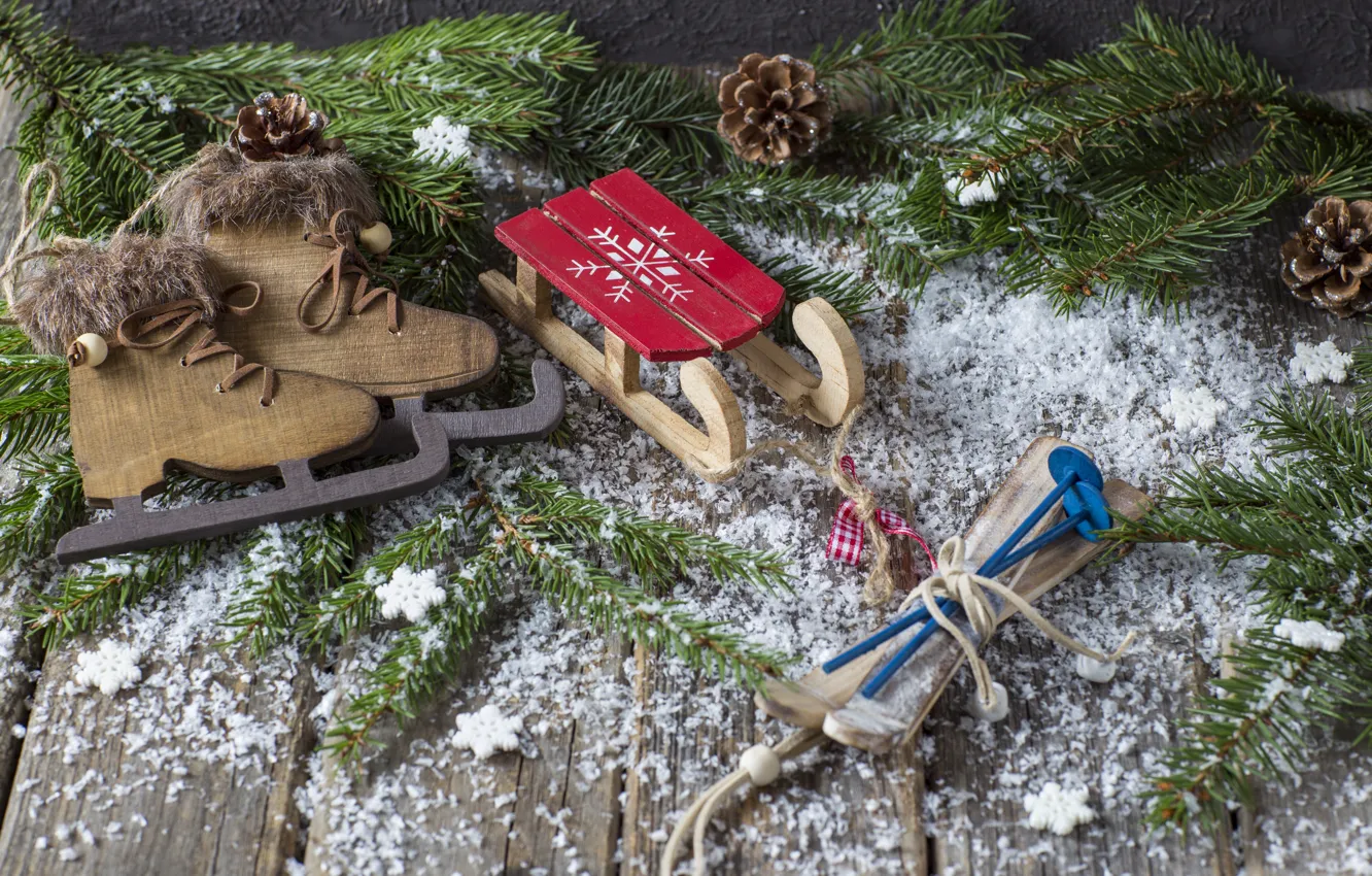 Photo wallpaper snow, decoration, new year, Christmas, Christmas, snow, New Year, decoration