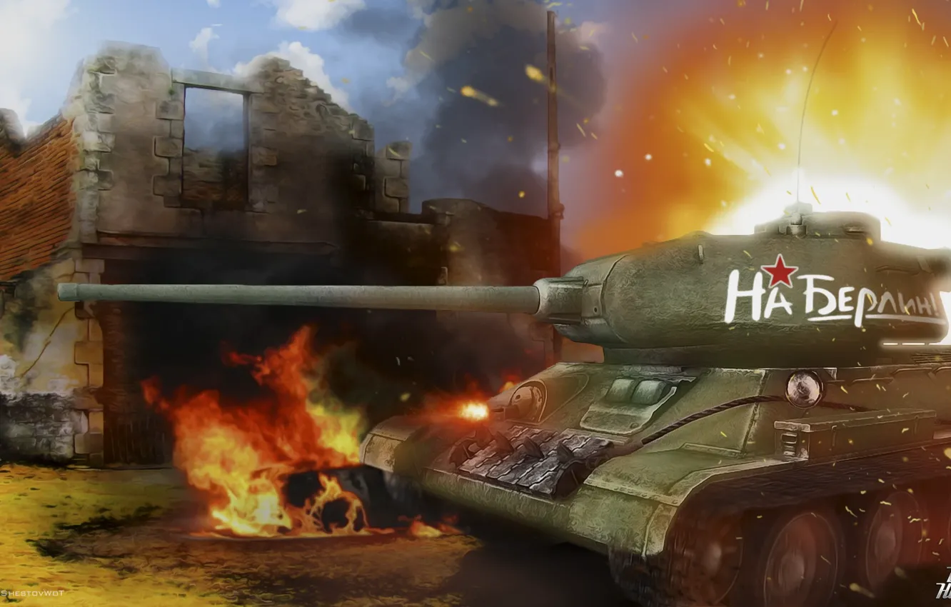 Photo wallpaper tank, May 9, world of tanks, t-34, wot, t-34-85, victory day