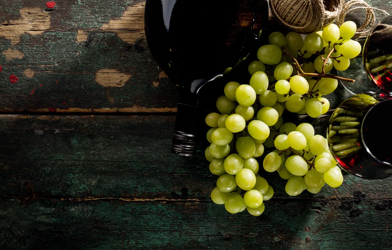 Photo wallpaper wine, glass, bottle, grapes, bunch