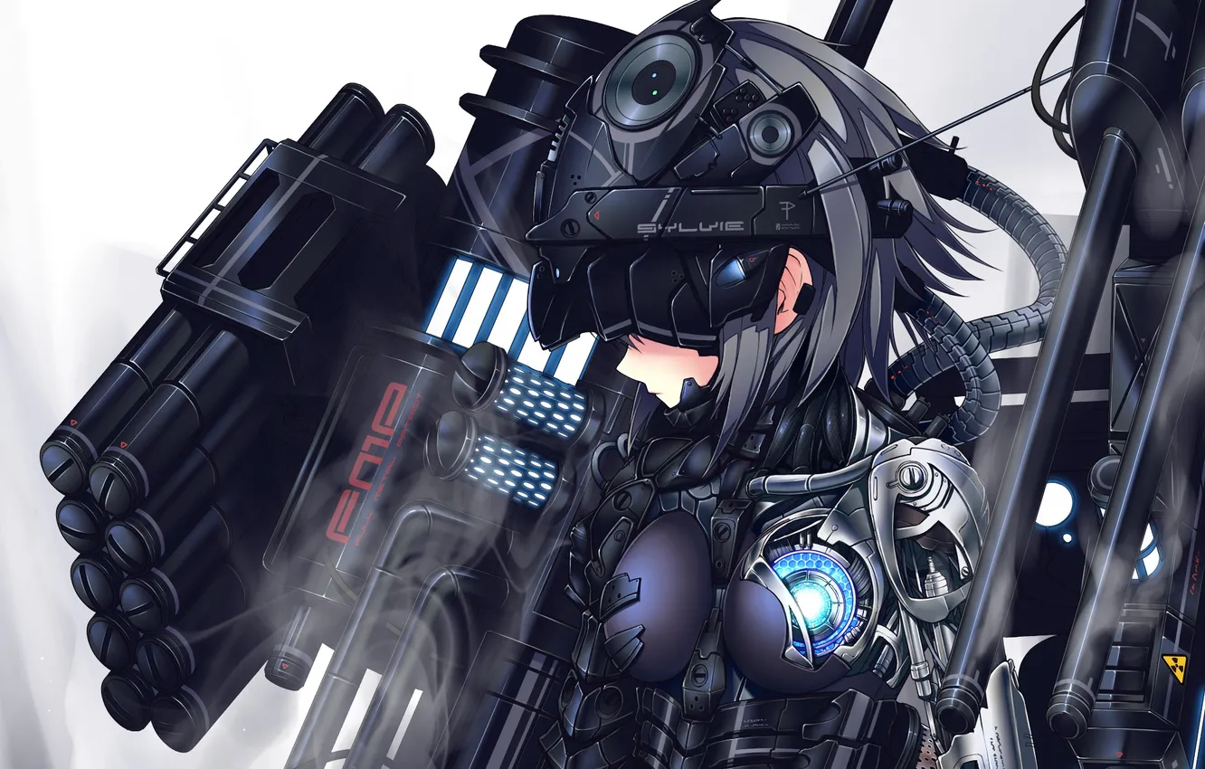 Photo wallpaper girl, weapons, costume, cyborg, art, Ugume