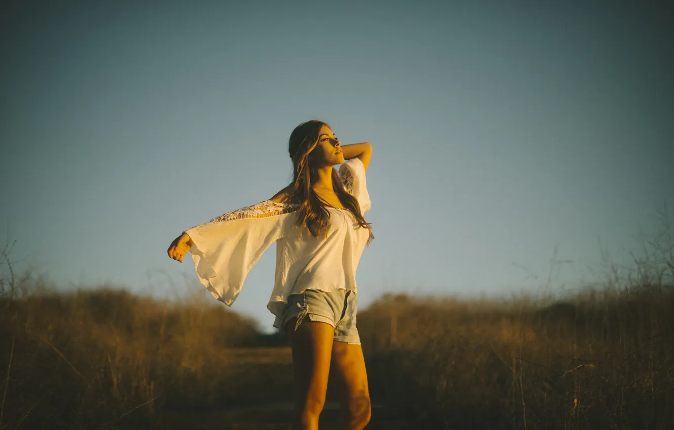 Photo wallpaper girl, sunset, pose