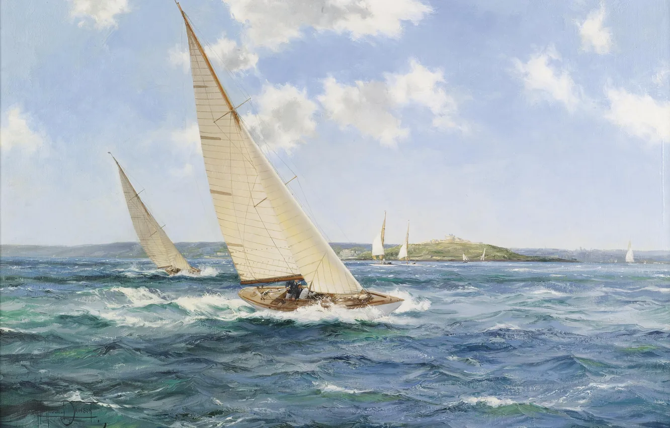 Photo wallpaper sea, yachts, Montague Dawson
