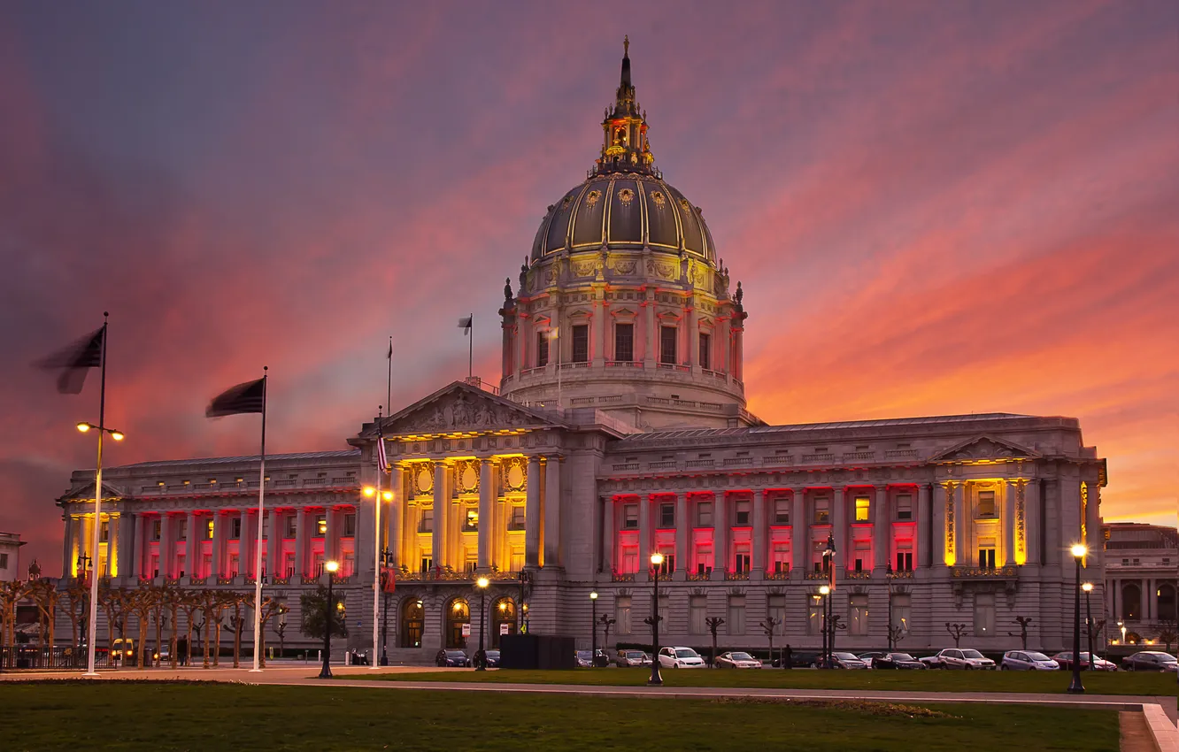 Photo wallpaper building, backlight, San Francisco, twilight, city hall