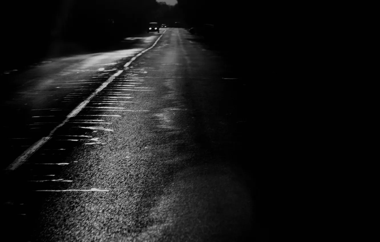 Photo wallpaper Road, Black and white, Strip