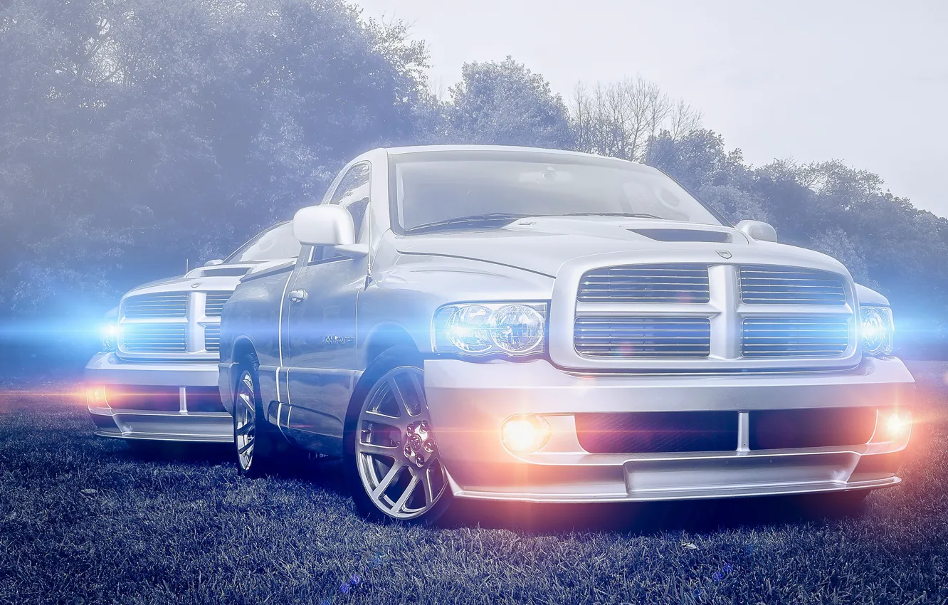 Photo wallpaper glare, silver, Dodge, Dodge, pickup, front, pickup, silvery