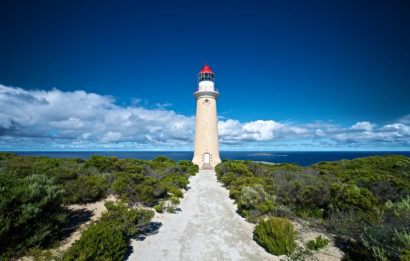 Photo wallpaper clouds, the ocean, coast, lighthouse, Australia, the bushes, Australia, Lighthouse