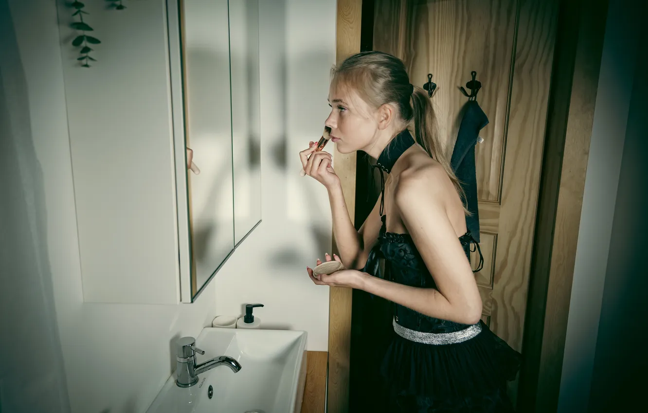 Photo wallpaper model, gorgeous, posing, black dress, beautiful face, Photoshoot, Luise, striking